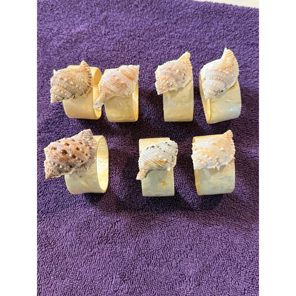 Vintage Set of 7 Seashell Capiz Napkin Rings Philippines Coastal Beach Decor